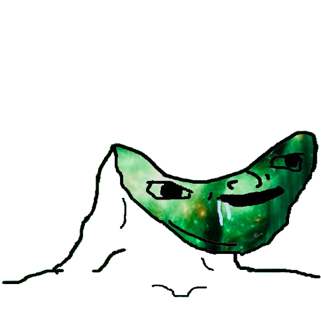 NOTS, the $Y2D mascot: a green cosmic-skin brainlet with a caved head, MS Paint lines, and blue drool